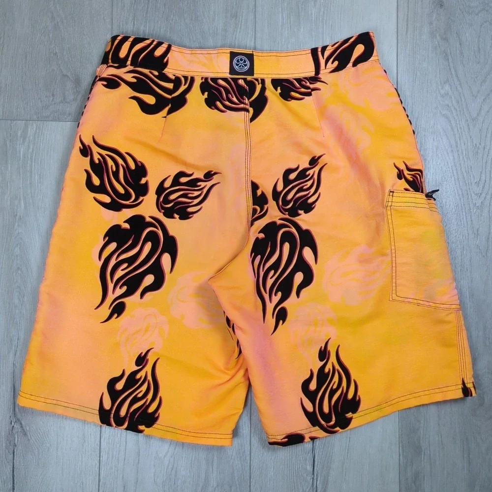 Hawaiian Island Creations Board Shorts Mens 36 Orange Tribal Flames 10